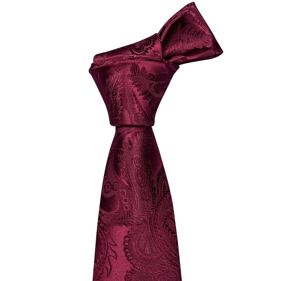 Barry.Wang Tie with Brooches for Men Paisley Flower Necktie Hanky Cufflinks Set Wedding Designer Formal