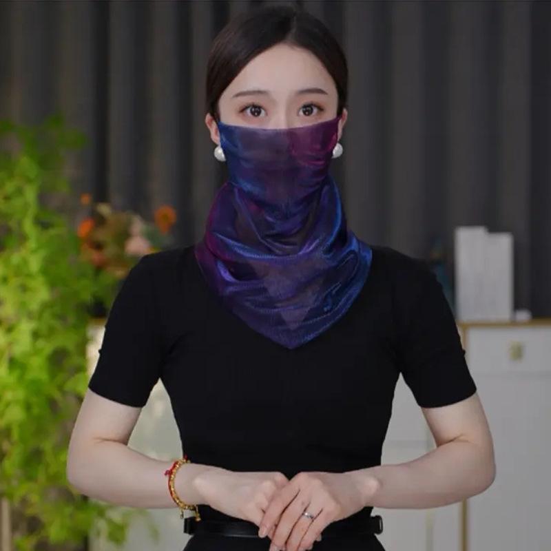 Women Summer Magnetic Sun Protection Scarf Face Cover Full Face Sun Shield Breathable Multi Function Silk Wrap синий