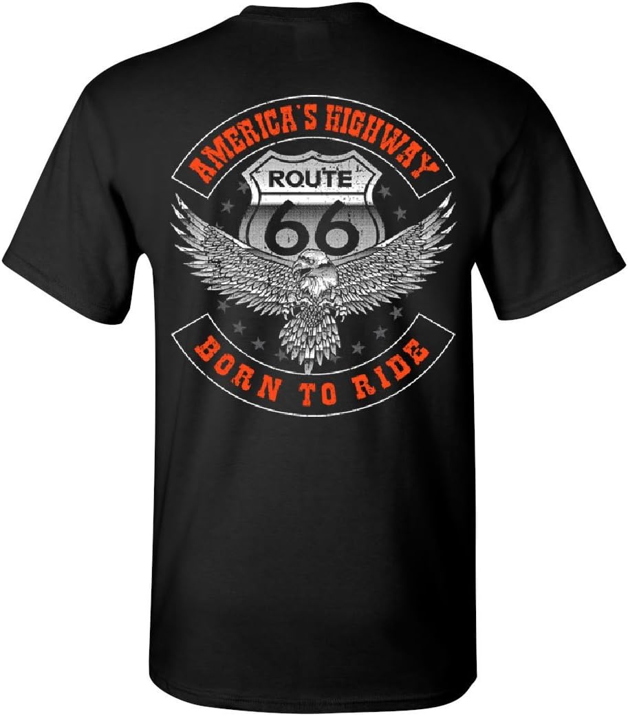 America s Highway T-Shirt Born to Ride Route 66 Biker MC Chopper S