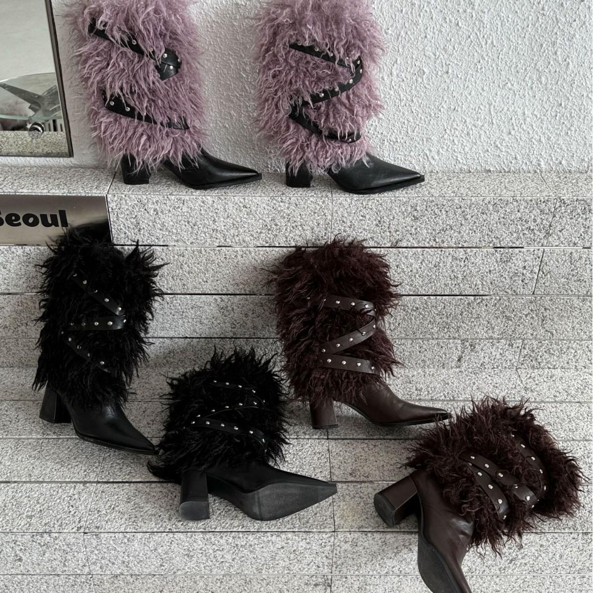 

2025 winter new Mao Mao pointed head medium tube thin Martin women s short boots belt buckle knight snow women s boots 39 чёрный