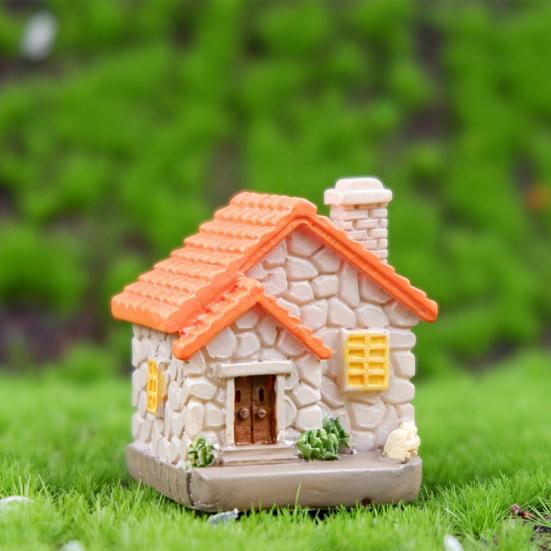 Mini House Figurine Miniature Resin House Building Model for Fairy Garden Moss Landscape DIY Craft Home Decor