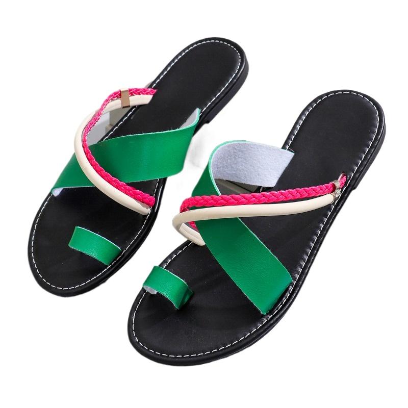 2024 Summer Hot Selling Women's Shoes Color Block Toe Women's Flat Shoes Fashion Large Size Casual Low Heel Beach Slippers