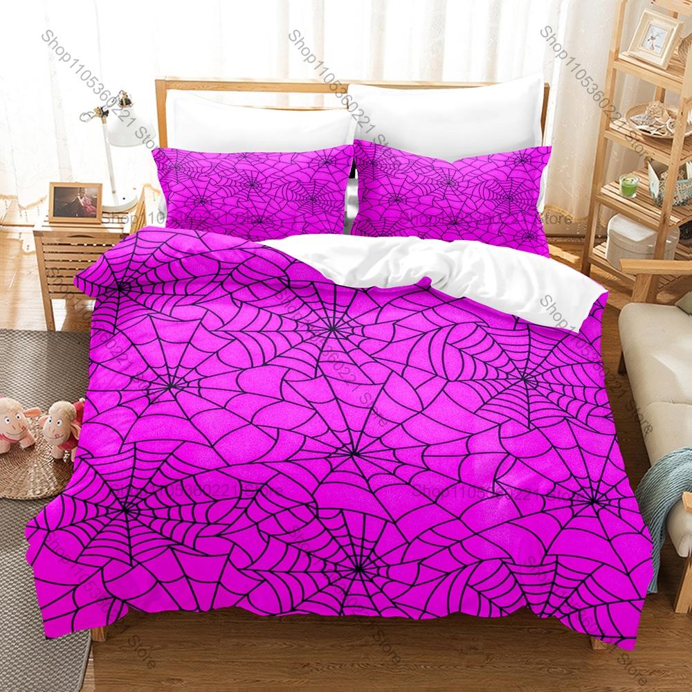 Cool Spider Web Gothic Dark Horror Halloween Minimalist Pattern Abstract Art HD Print Bedding Set Duvet Cover + 2 Pillowcases