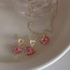 Luxury Pink Heart Pendant Necklace and Earrings Set, Sexy Y2K Trend Fashion Jewelry, Zinc Alloy, Daily & Party Wear - Ideal Valentines Gift for Her -