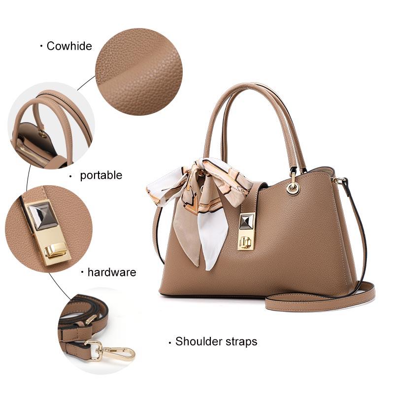 Aidrani Light Luxury Genuine Leather Women's Bag Khaki Large Capacity Cowhide Single Shoulder Crossbody Casual Mom Women's Handb