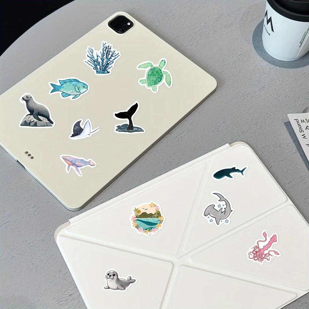 100pcs Ocean-Themed Marine Life Stickers PVC Decals with Dolphin Starfish Jellyfish Shells Coral Reefs Scrapbooking Stickers