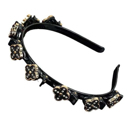 Women Headband Imitation Pearl Flower Decor Double Layer Hair Hoop Stable Non-Slip Hair Braiding Tool