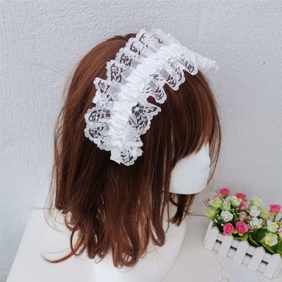 Weißes Spitzen Plissee Mädchen Stirnband Breit Rüsche Süße Fee Lolita Prinzessin Haaraccessoires Kopfschmuck