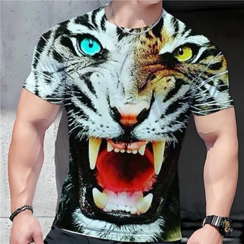 Men's Graphic Animal Tiger T shirt Tee Short Sleeve T shirt 3D Print Crew Neck Shirt Vintage Fashion Designer Outdoor Casual Daily  Summer Clothing
