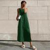 Green Tank Dresses Summer Cotton Linen Sleeveless Straight Split Dress 2026 All-Match Midi Dress Vacation Style Lady