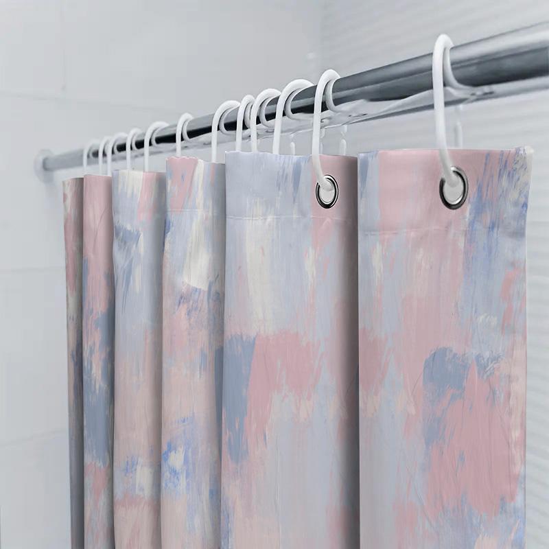 Colorful Shower Curtain Set with Waves Design Waterproof Fabric for Bathroom Decor