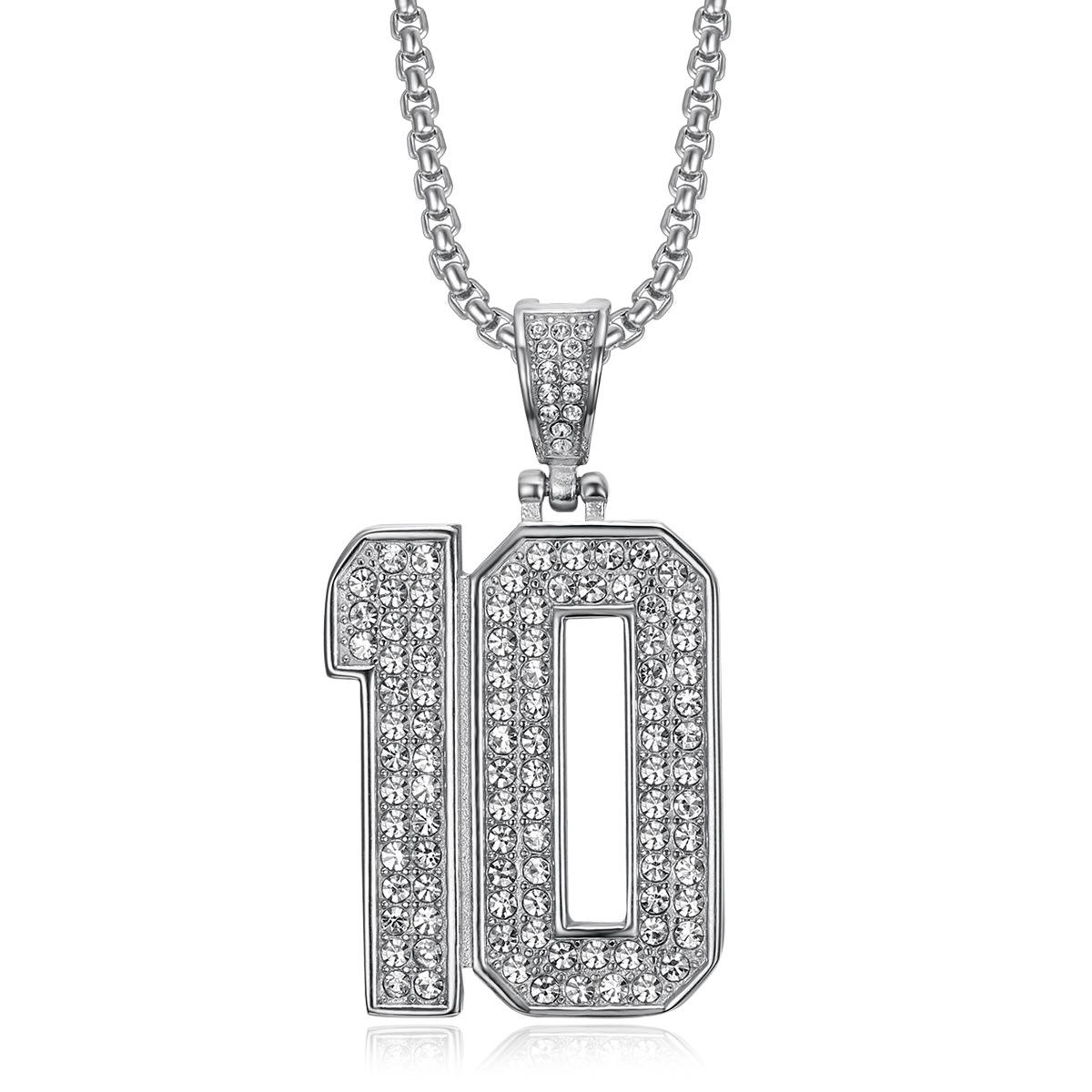 

Gold plated diamond set No.10 digital pendant necklace 2026 fashion trend inlaid zircon men s exquisite gift jewelry necklace 60CM