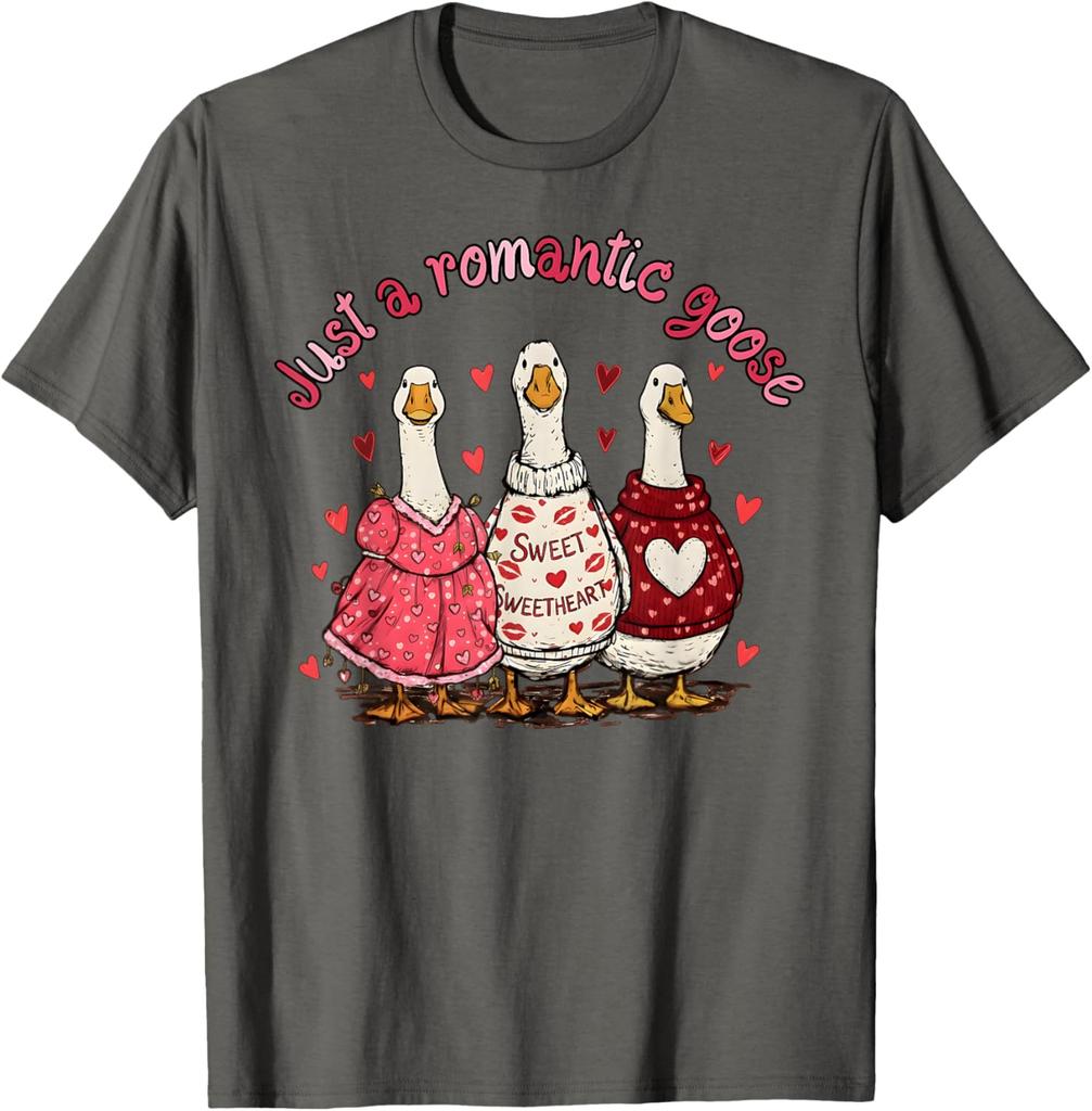 Romantische Gans Valentinstag Lustige Gans Grafik T-Shirt Lässiges Baumwoll Kurzarm T-Shirt