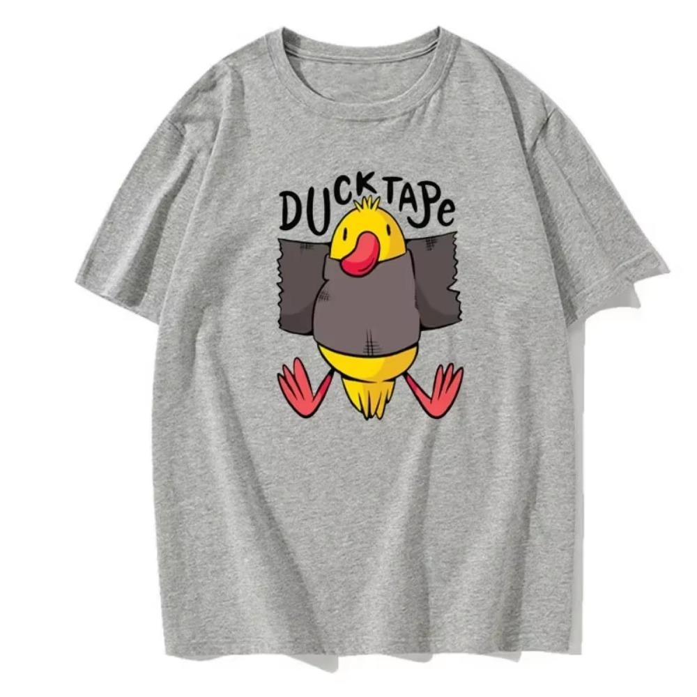 Cartoon duck print T-shirt men's fashion tops T-shirt solid color round neck pure cotton clothing short-sleeved street T-shirt