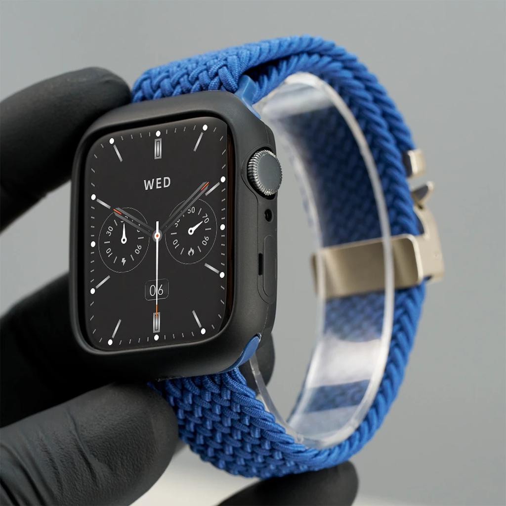 Silicone Case+Braided Strap For Apple Watch Bands 46mm 49mm 44mm 42mm 41mm 40mm 38mm SE 10 9 6 5 Ultra 2 Nylon Correa Strap