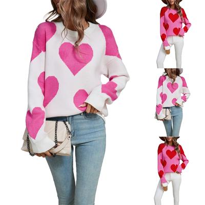 Women's Loose Casual  Fashion Round Neck Heart Sweater Knitted Bottoming Shirt Sweater