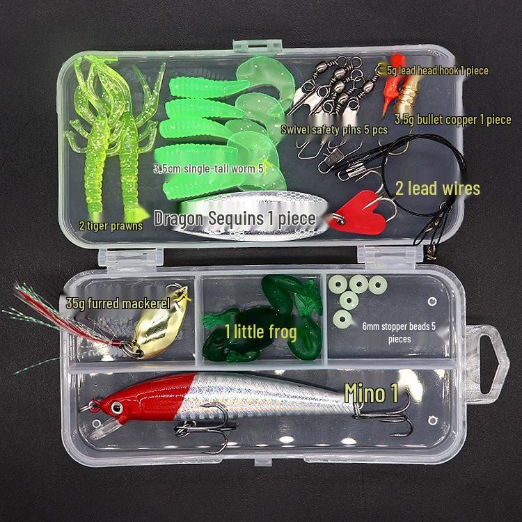 Lure Spinner & Soft Bait Thunder Frog Minnow Hook Combo Set In Box