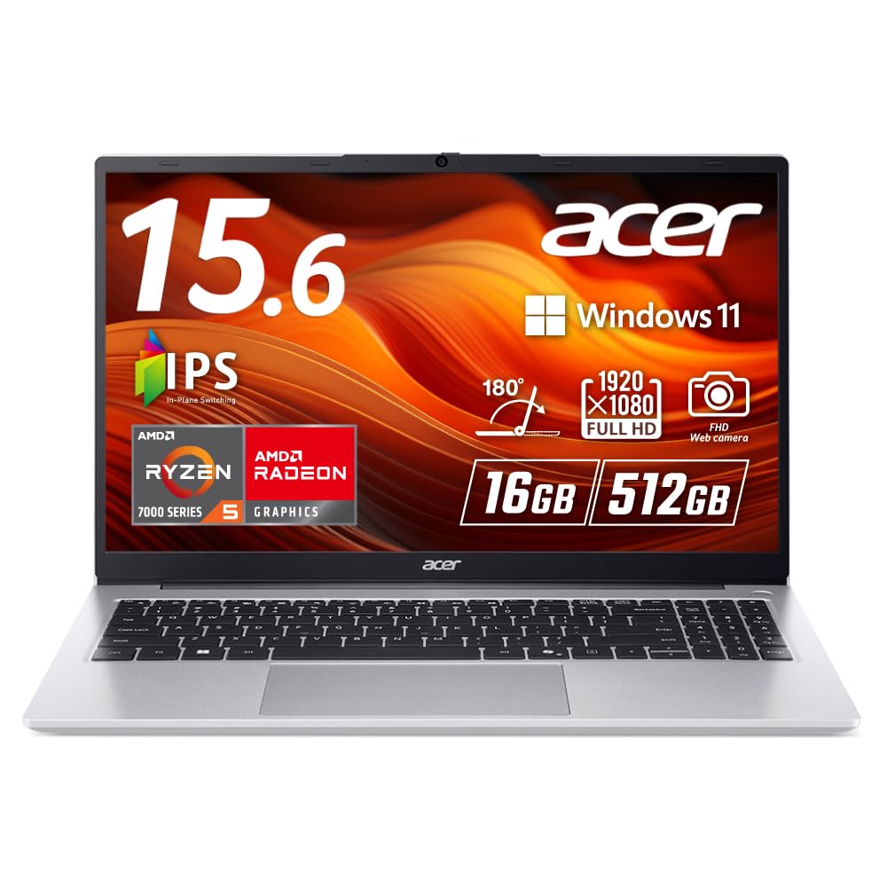Acer Aspire Lite 15 Ryzen 5 7430U Radeon 16GB Memory 512GB SSD IPS Full HD Display with Bluetooth Battery Windows 11 Home Japanese Keyboard 15.6-inch