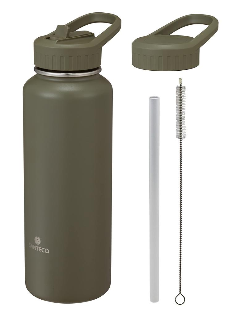 CB Japan SOLUND Active Direct Vacuum Santeco Bottle, 1.1L, Khaki, Drinking, Straw, 2-Way Type, Insulated, Dual-Layer Construction,