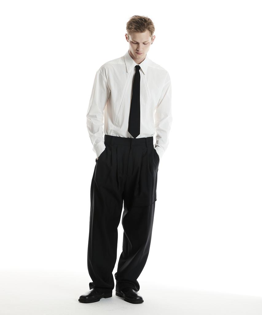 Digeunag Inverted Pleated Relaxed Fit Shirt (Off-White)_ Pd3Sh0404