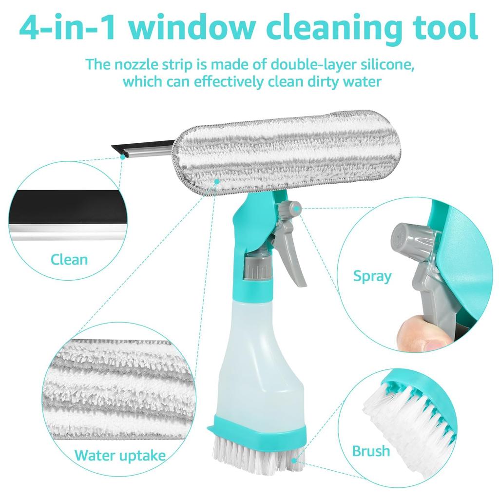 Professional Window Squeegee Kit - All-in-One Glass Cleaner Tool with Spray Bottle for  Mirror, Car Windshield & Countertops