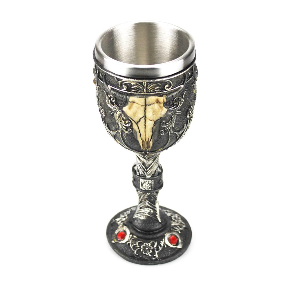 Gothic Goblet 3D Viking Stainless Steel Resin Skull Wine Goblet Dragon Claw Skeleton Spine Whiskey Cup Wine Glass for Halloween
