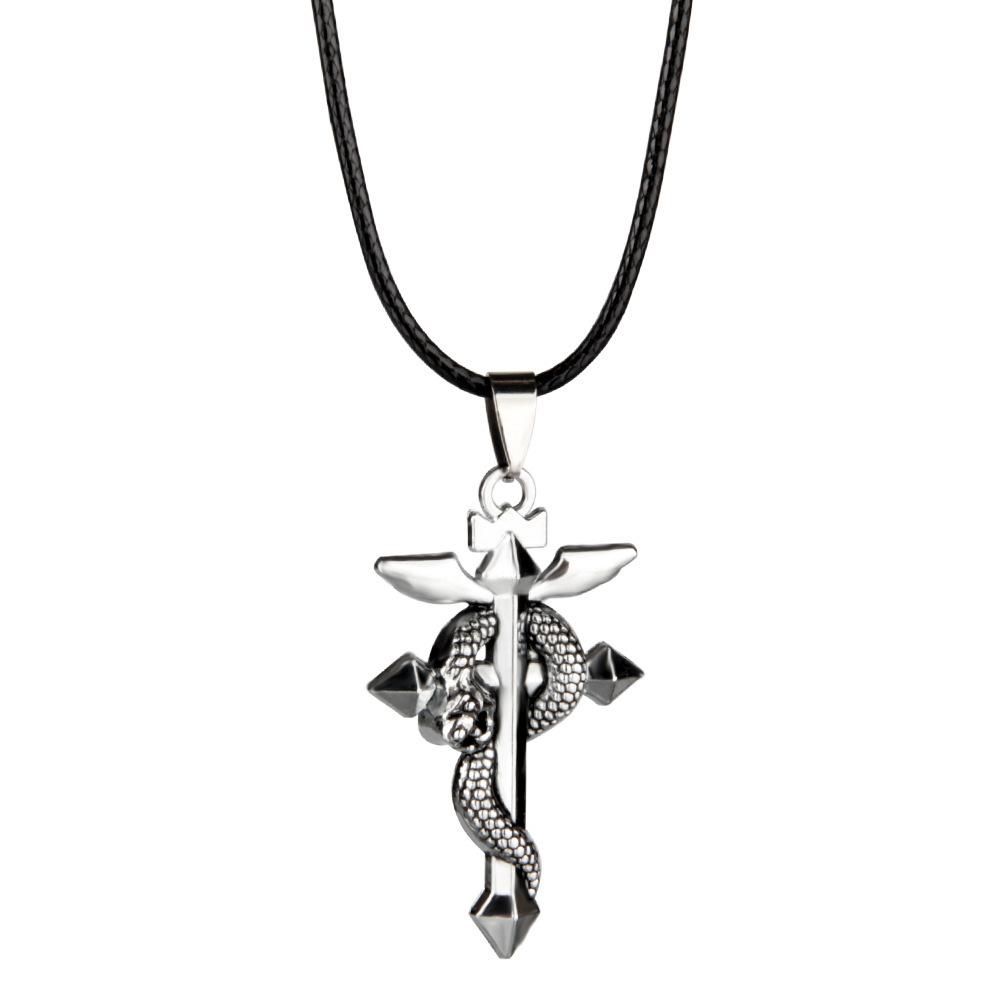 

Anime Necklace Edward Elric Snake Cross Pendant Rope Cosplay Jewelry Accessories