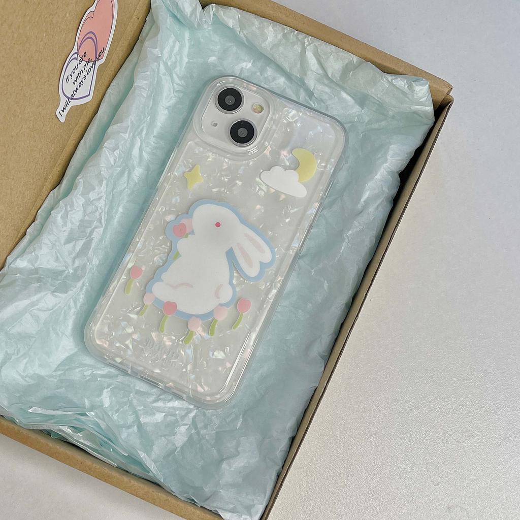 Ins Shiny Shell Rabbit Flower Cute Shell For Iphone 13 11 Promax 12 14 Pro Max Silicone Soft Shockproof Bunny Phone Case Capa
