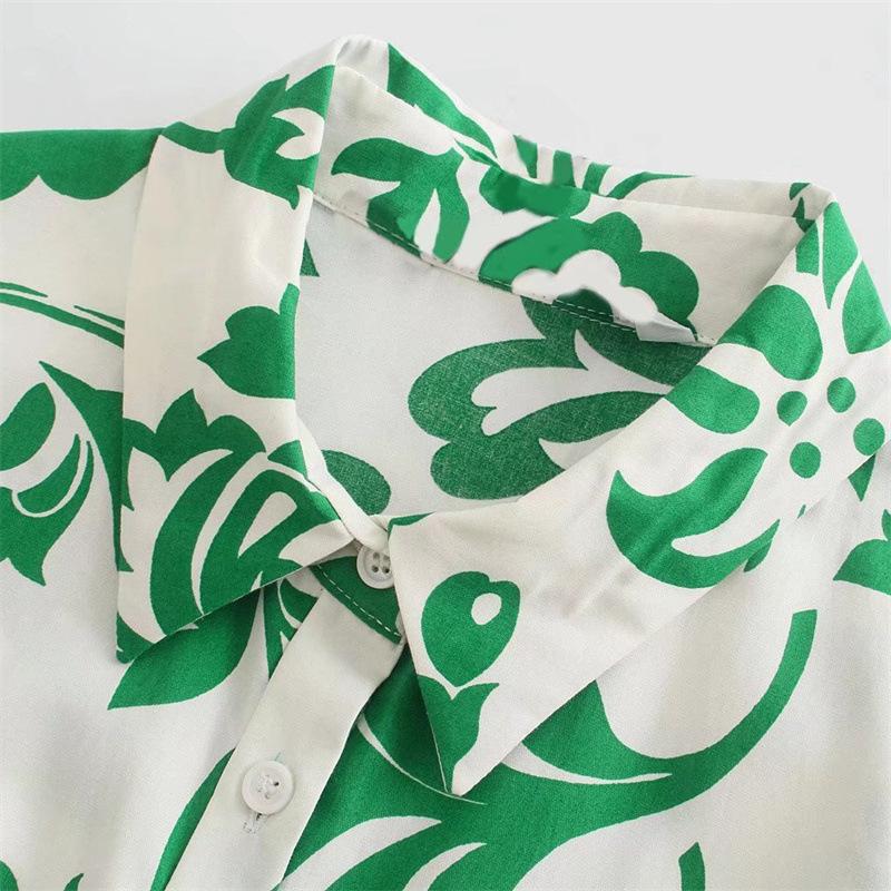 2022 Summer European & American Women's Long Shirt Dress with Belt and Print