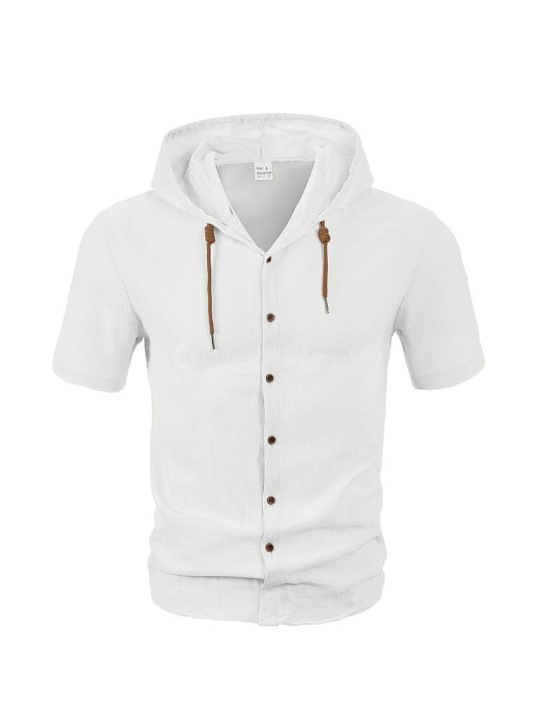 Tk American Summer Thin Breathable Linen Ami Kaji Loose Hooded Men'S Short Sleeve Shirt
