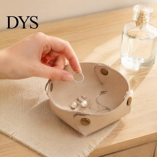 Home Office Storage Solution PU Leather Folding Tray, Waterproof Portable Jewelry Dish, Entryway Key Holder Retro Rivet Desktop Organizer Tray for And