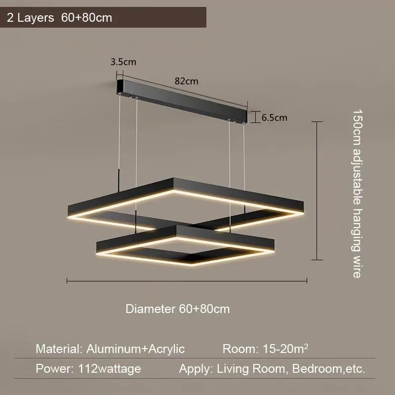 Simple LED square pendant light dining rooms bedrooms living rooms attic Nordic home decor black aluminum lighting fixtures
