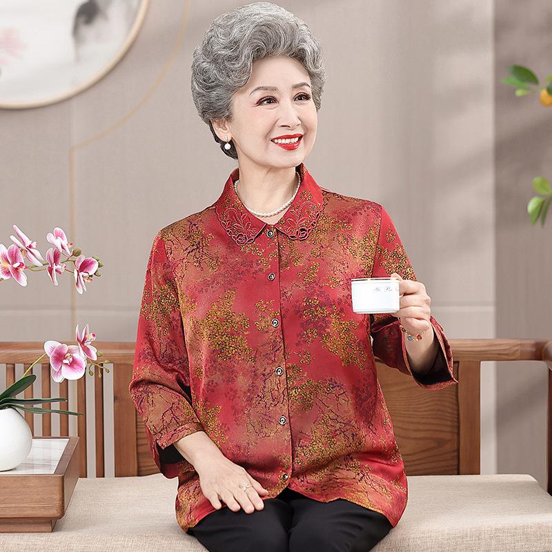 

Elderly Women s Silk Tops: Lightweight Spring/Summer Wear for Grandma 2XL (110-120 lbs)