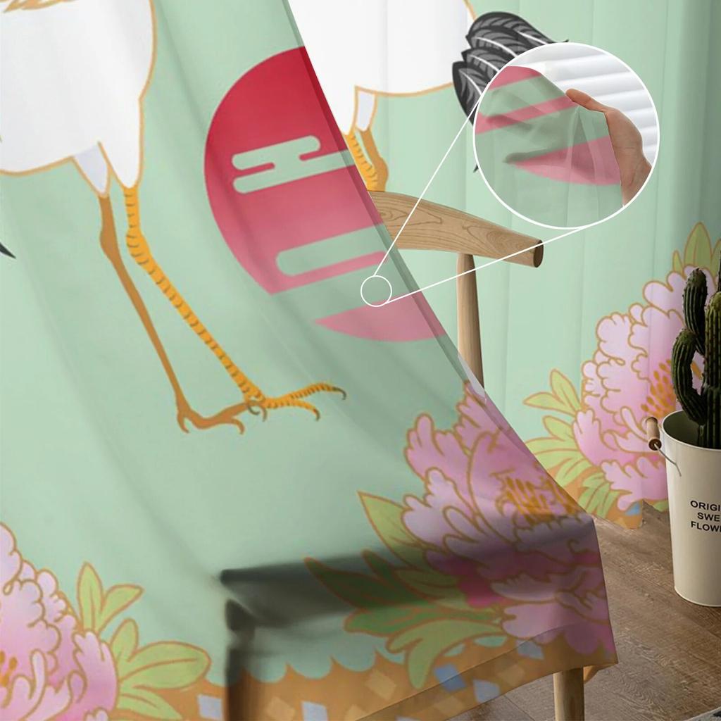 Crane Flower Sun Tulle Curtains for Living Room Bedroom Sheer Curtain for Balcony Hall Fashion Printed Home Drapes