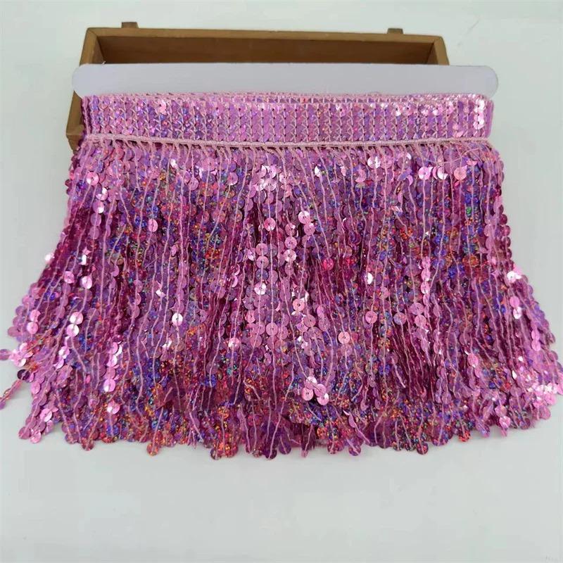 Dantelă cu Franjuri cu Paiete Laser de 15 cm, Accesorii Lanț de Talie pentru Haine de Dans Latin, Accesorii de Îmbrăcăminte DIY