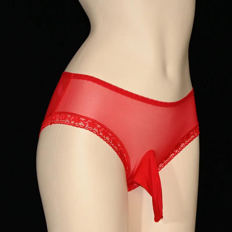 Large Size Sissy Panties Men Mesh Fully Transparent Briefs Silky Smooth Bullet Separation Lingerie Underwear U Convex Underpant