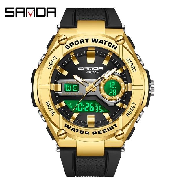 SANDA 3123 Digital Movement Sports Chronograph Watches Relogio Masculino TPU Strap Band Quartz Wrist Watch for Mens