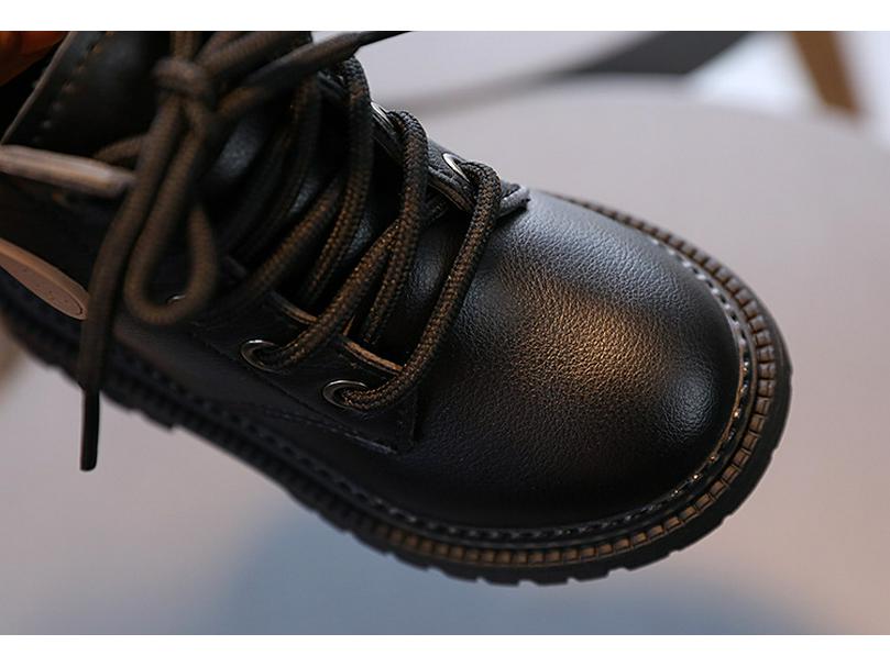 2025 Autumn/Winter British Style Kids' Soft Leather Non-Slip Ankle Boots with Lace-Up and Zipper