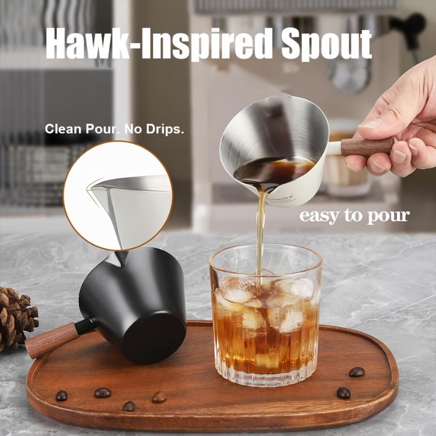 [Measuring Cup] Stainless Steel Espresso Cup | Wooden Handle & Dual Spouts
