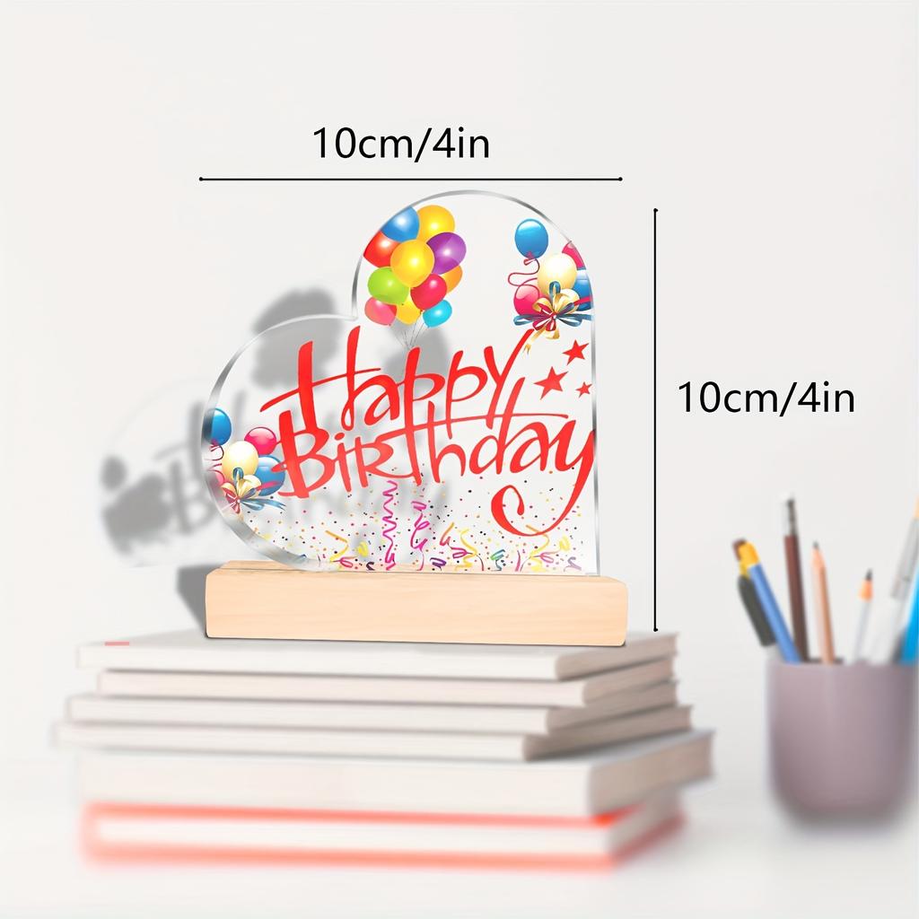 1pc Birthday Decoration - Transparent Heart-shaped sign with Red 'Happy Birthday' Lettering, Clear Acrylic Tabletop Decor for Parties, Anniversaries 