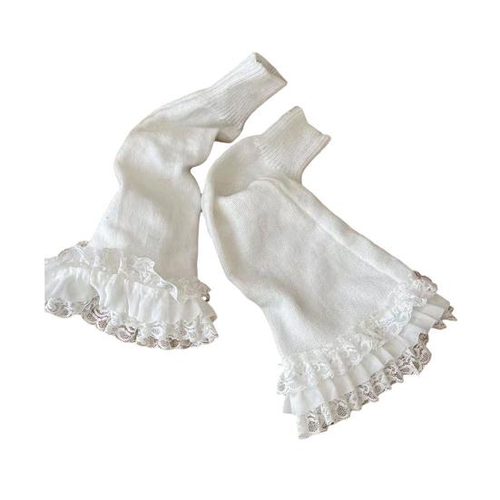 

1 пара зимних чехлов для телят с кружевной отделкой, трикотажные, нескользящие, однотонные, эластичные, Лолита белый
