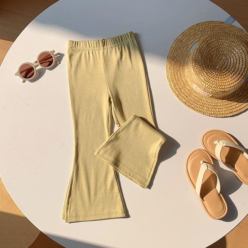 Children's Clothing Girls' Pants 2025 Spring and Autumn New Versatile Casual Slit Flared Pants for Young Children Solid Color Long Pants