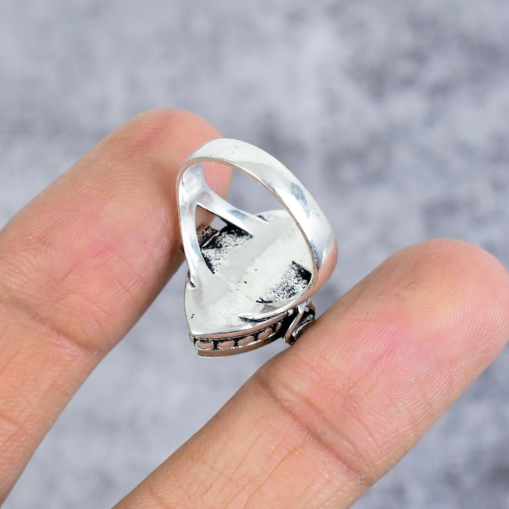 Vintage Look Gemstone Handmade 925 Sterling Silver Jewelry Ring Size 8.5 M-2665