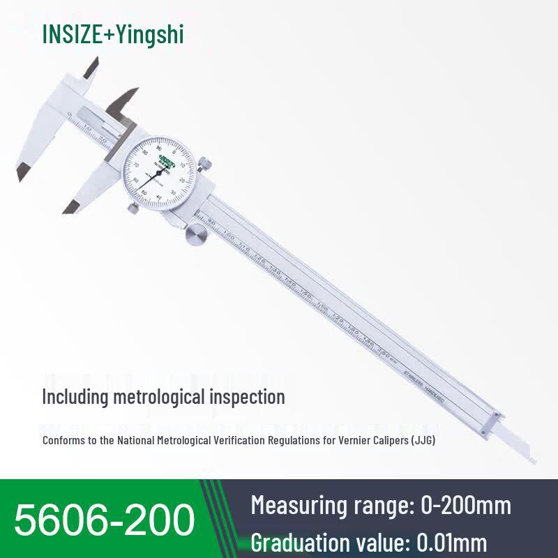 INSIZE Stainless Steel Industrial Dial Caliper 0-200mm Range, 0.01mm Graduation