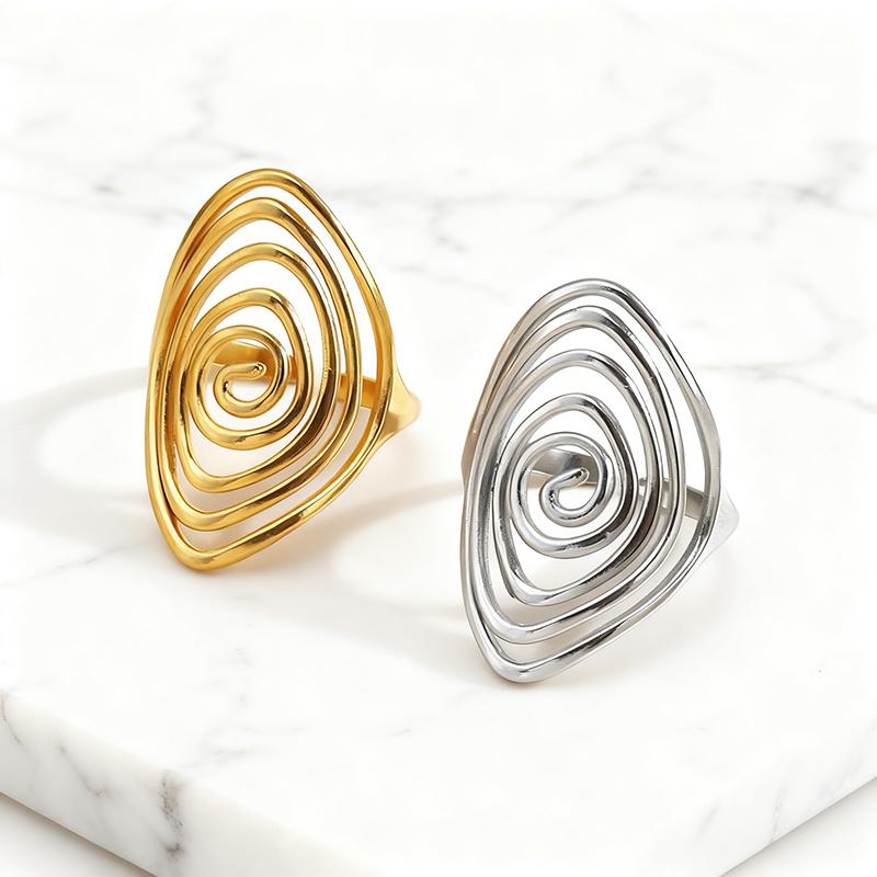 Punk Metal Spiralringe für Männer Frauen Einzigartiges übertriebenes Design Offener Ring Edelstahl Schmuck Party Hochzeit Kein Verblassen beige