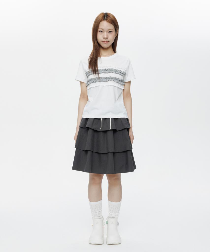 Ohesio Mixed Banding Shirring Skirt, Charcoal
