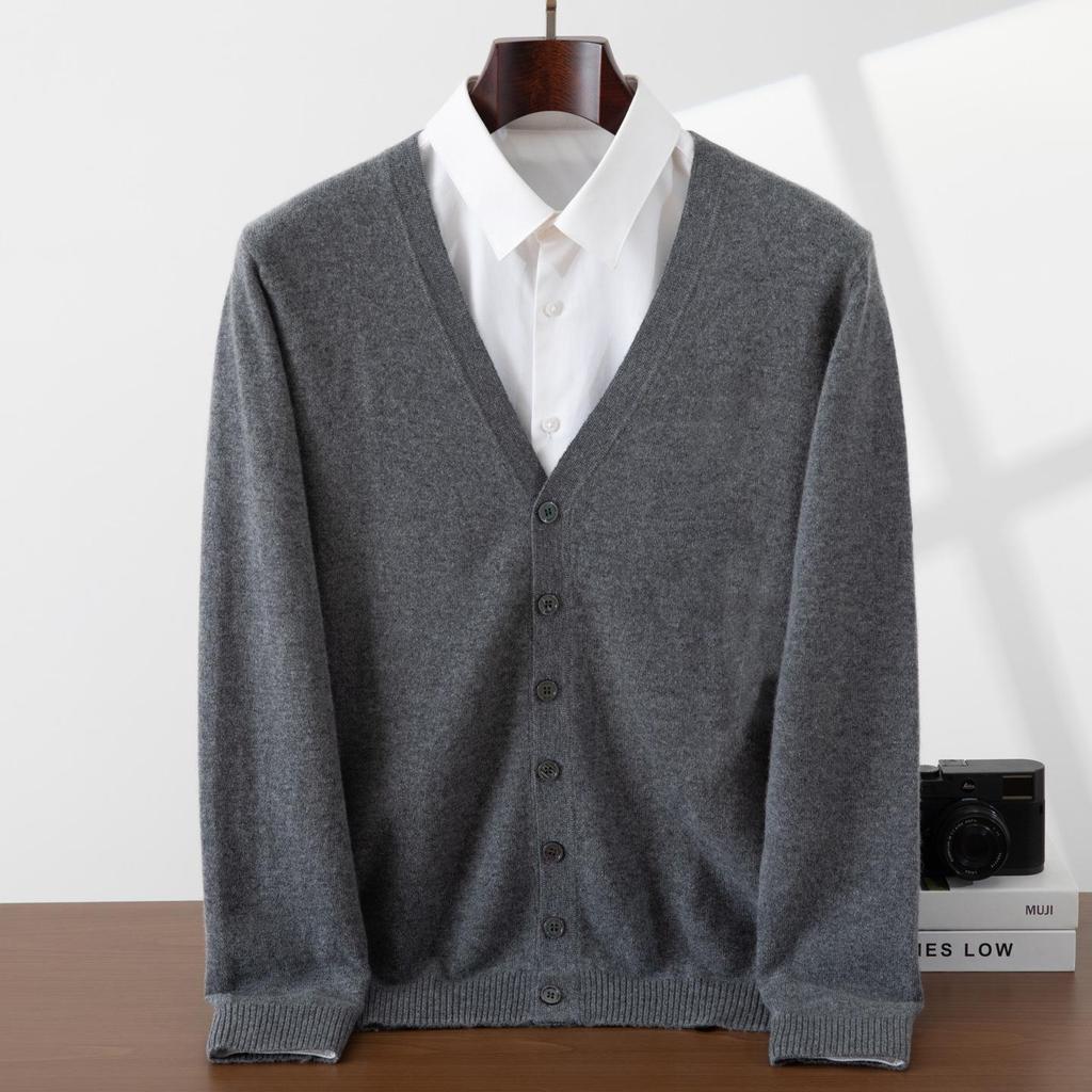 Men's 100% Pure Cashmere V-Neck Cardigan - Soft, Skin-Friendly, Button-Up Knitwear