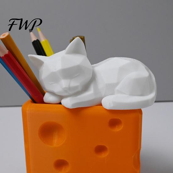 Fine Craftsmanship Figurine 3D Printed Sleeping Cat Figurines, Geometric Statue, Minimalist Cute Small Desk Decorations Art Crafts Decoration for Home