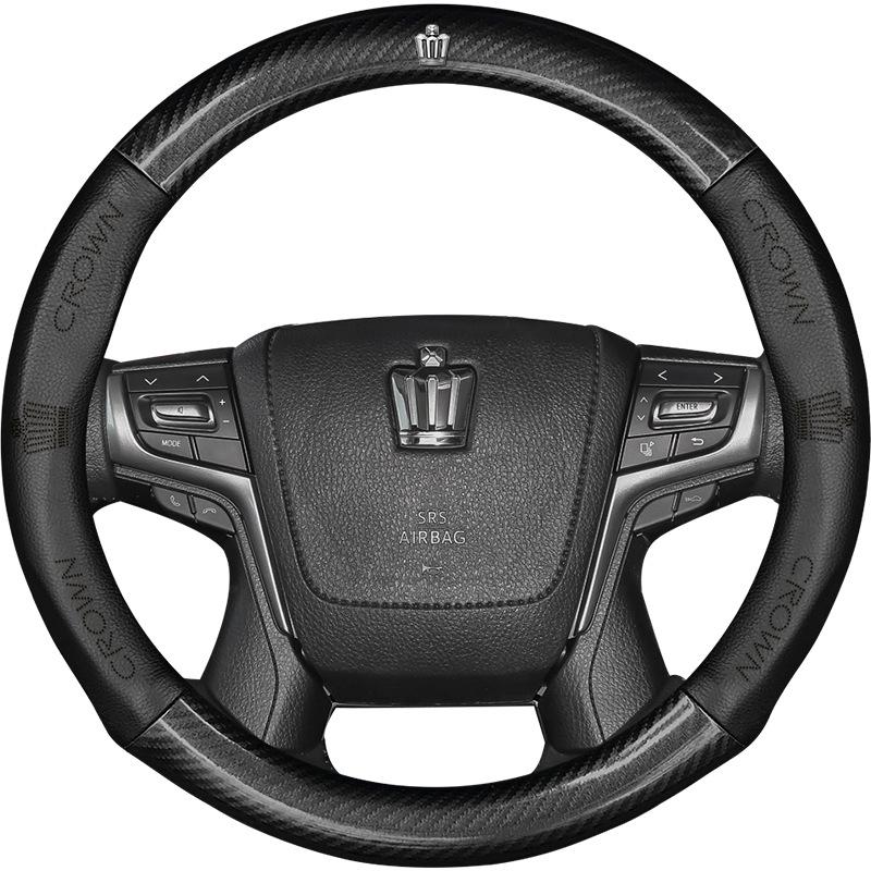 Compatible Genuine Leather Steering Wheel Cover for Crown Models (12th-14th Gen, 2005-2021) - Carbon Fiber Design