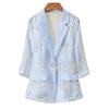 Women's Summer High-End Hollow-Out Chiffon Blazer - Blue Seven-Sleeve Sun Protection.